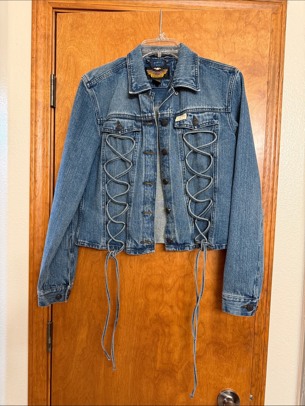 Harley-Davidson Blue Denim Jean Jacket with Lace-Up Sides